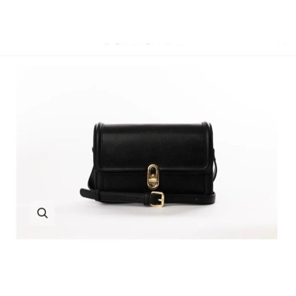 Anthropologie Jules Kae Mia Black Lizard Vegan Leather Crossbody Satchel Bag